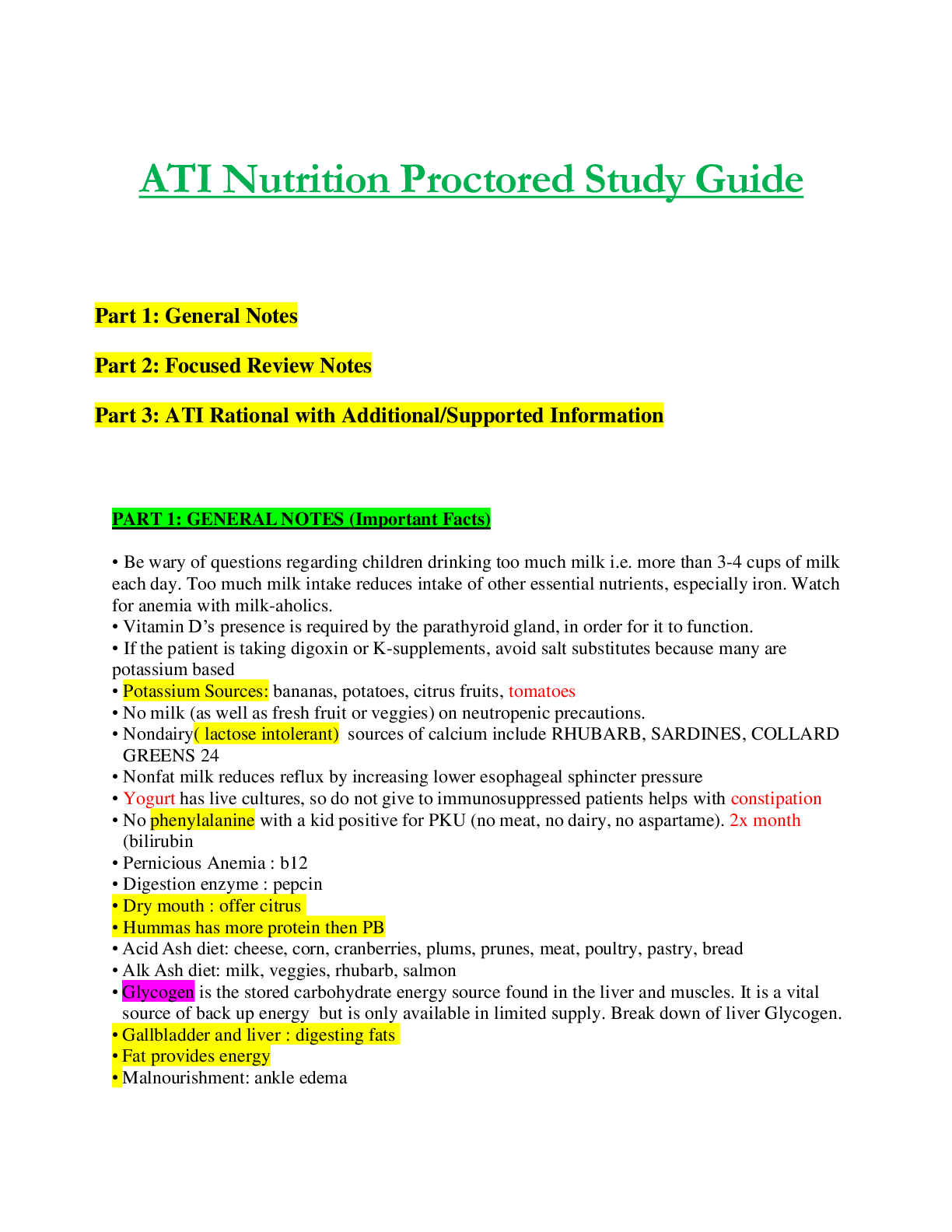 Preview of ATI Nutrition Proctored Study Guide Updated